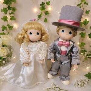 VTG 90s Precious Moments Bride Groom Porcelain Dolls Ashton Drake Wedding Decor